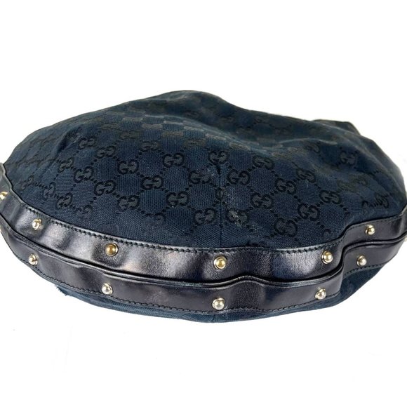 Gucci Black Monogram Leather Trim Hobo Bag - Picture 3 of 6